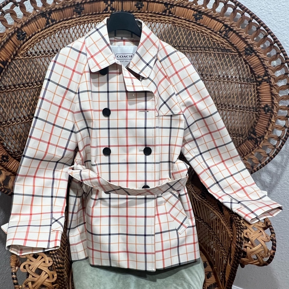 Coach Tattersall Short Trench Coat Large Brand New